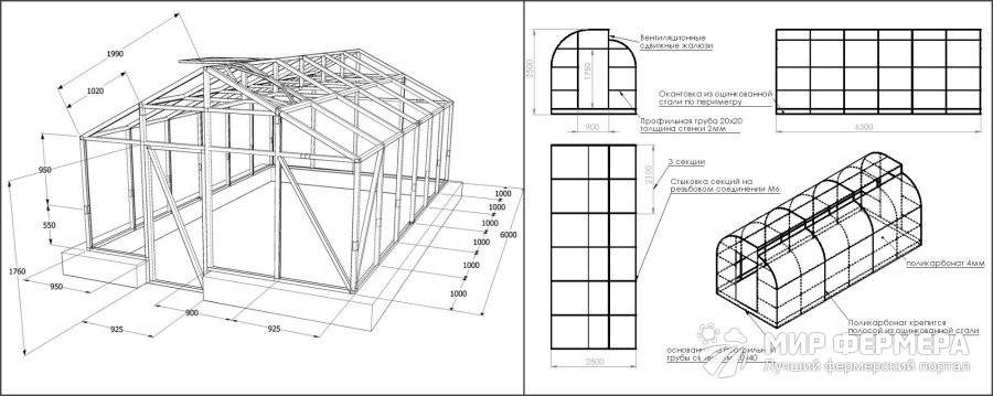 Чертеж теплицы из профильной трубы 20 40