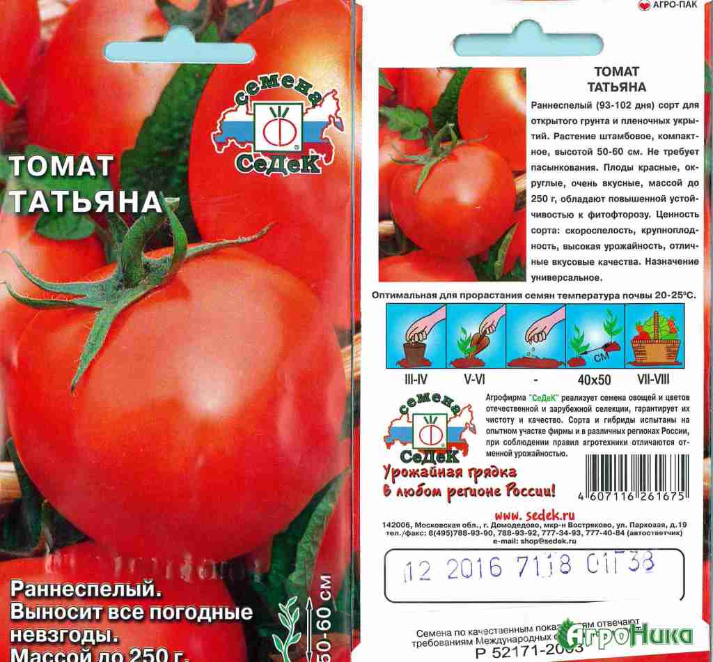 Характеристика и подробное описание сорта томата Татьяна